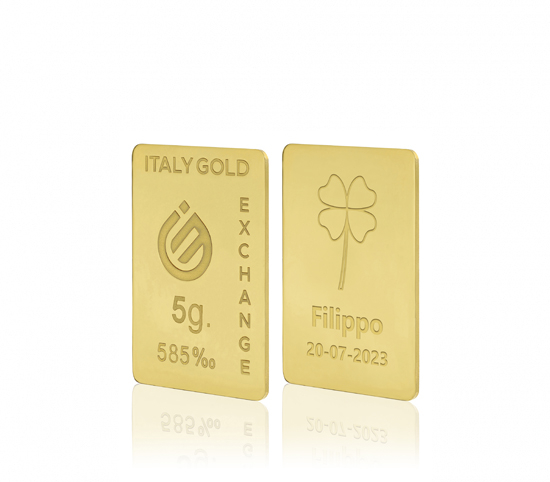 Lingote de Oro Trébol de Cuatro Hojas de la Suerte 14 Kt de 5 g. IGE GOLD